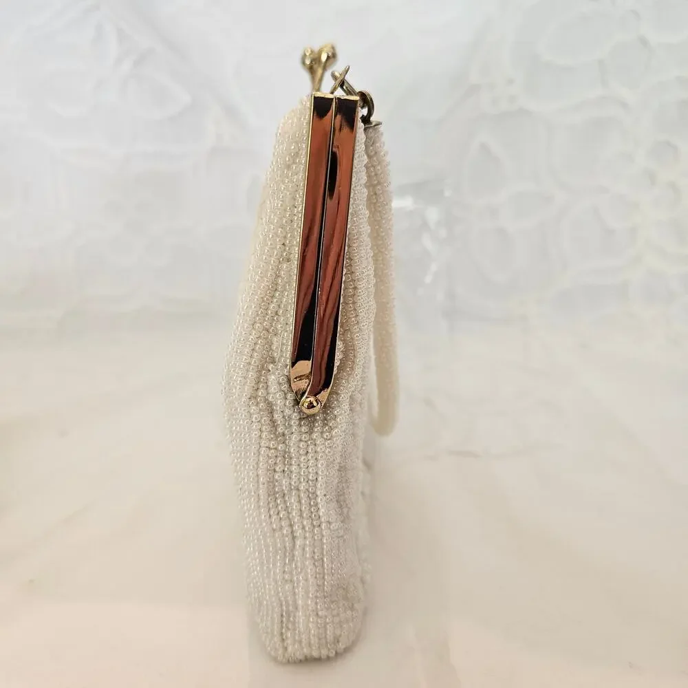 Vintage Walborg White Beaded Kiss Lock Evening Bag